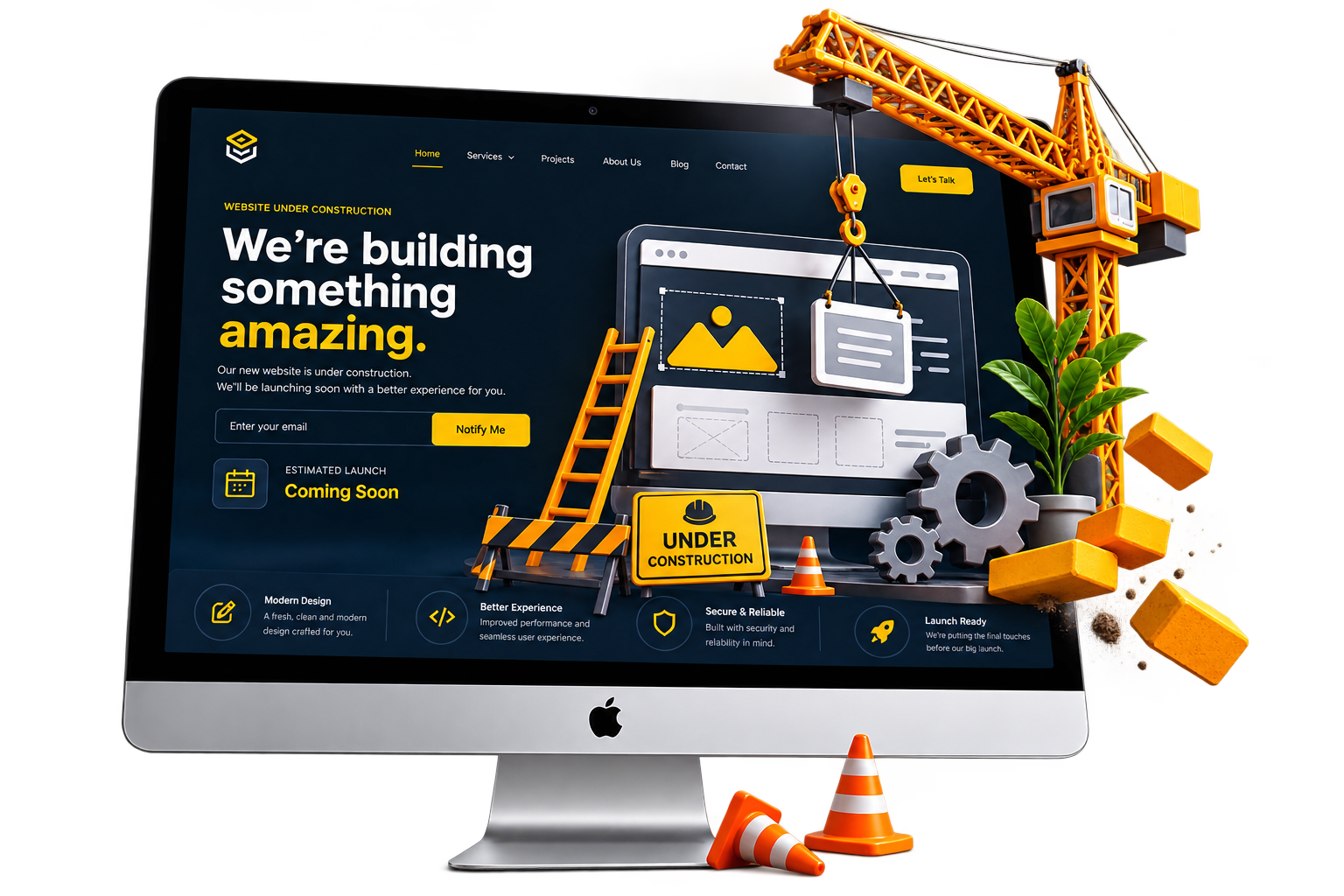 iMac mockup of a custom website under construction